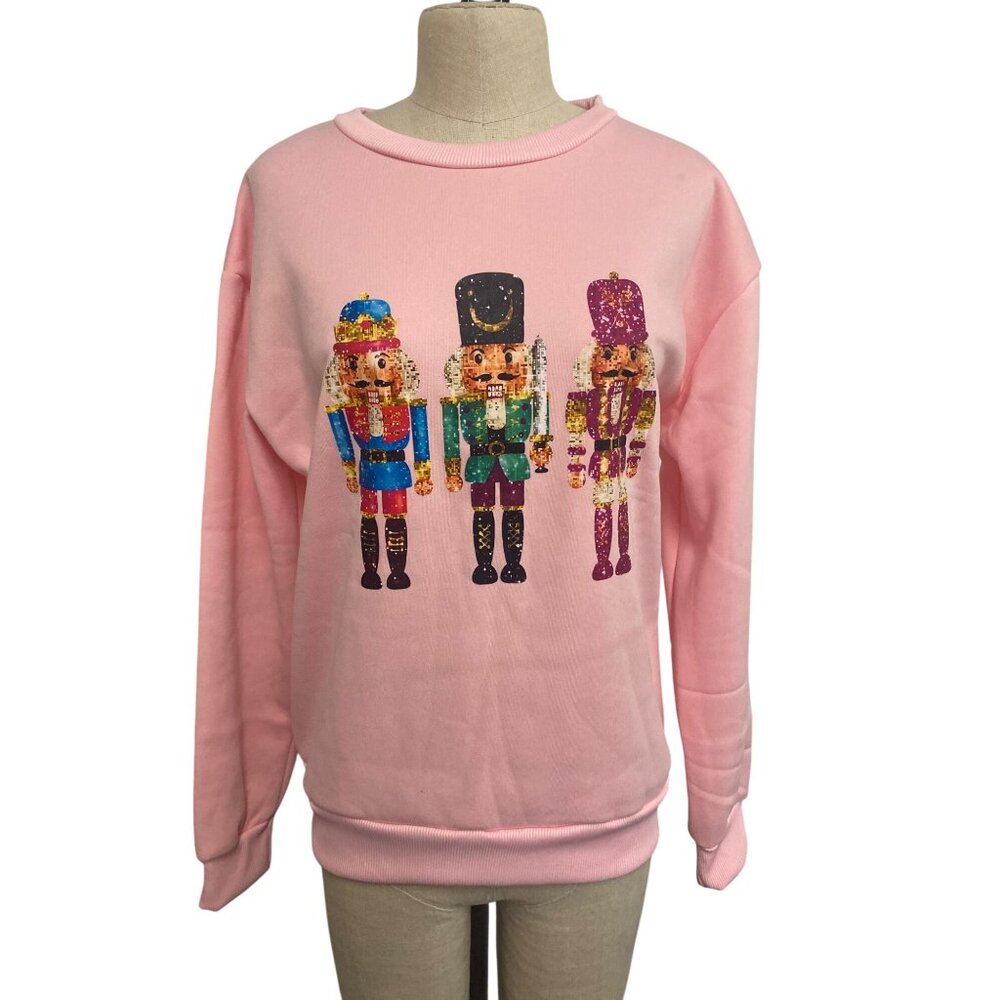 Vintage-Inspired Pink Nutcracker Sweatshirt S